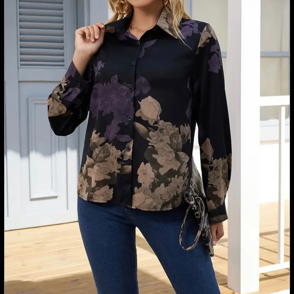 Floral Black and Brown Women's Top